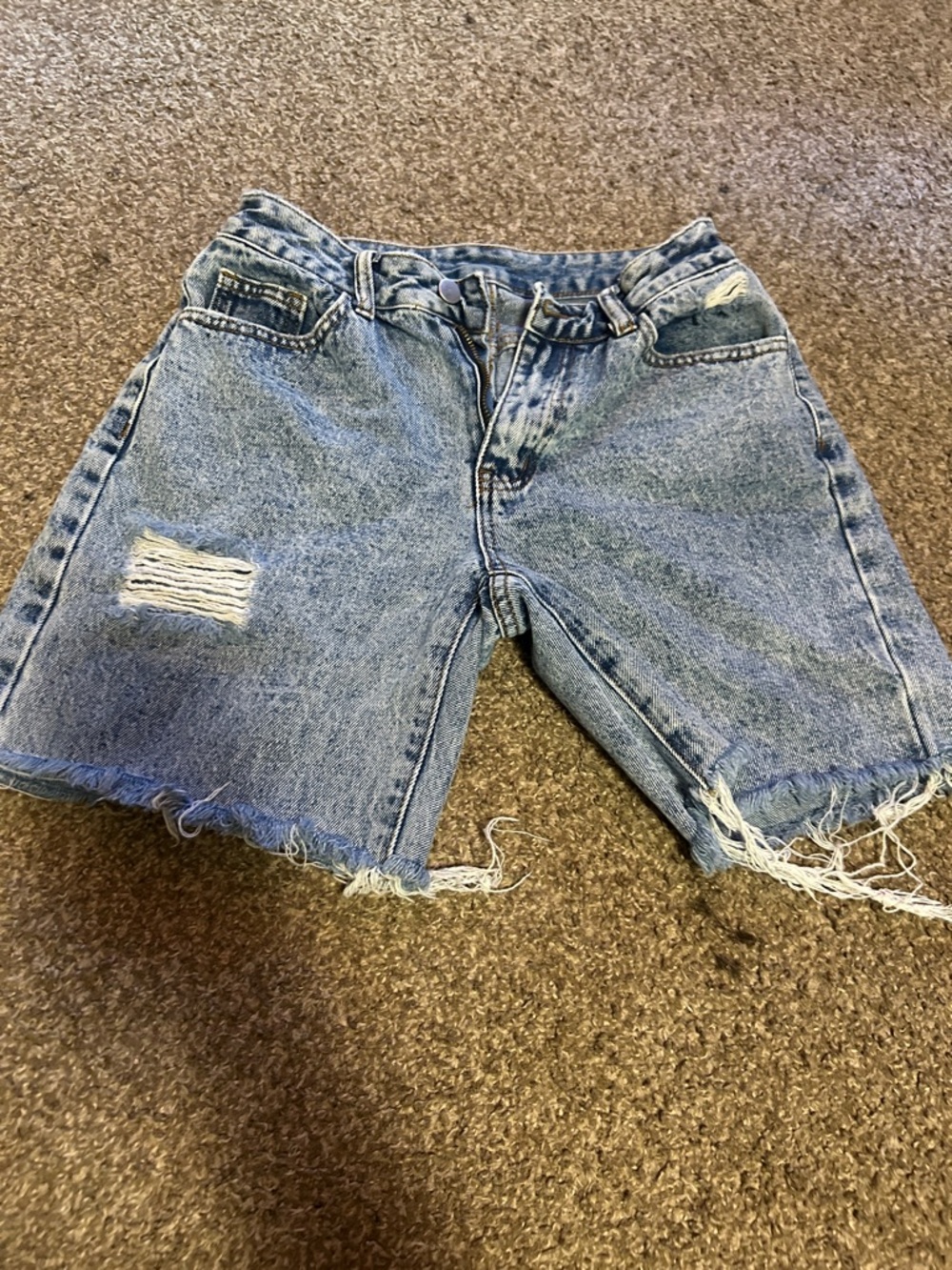 Distressed High-Waist Light Wash Denim Shorts